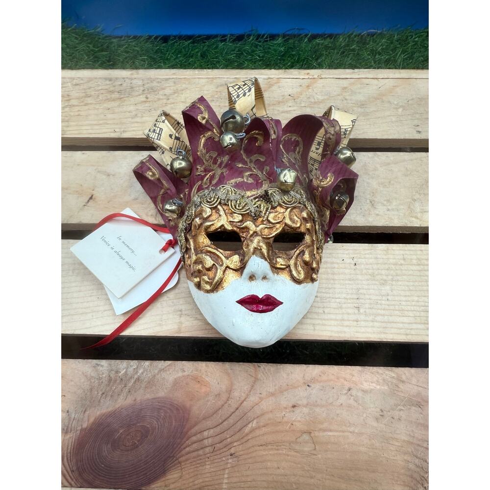 Venetian Jester "Mignon" Mini Mask – Handmade in Italy with Musical Score Detail